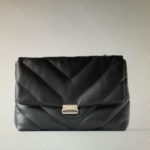 Zara Quilted Maxi Chevron black bag NWT
